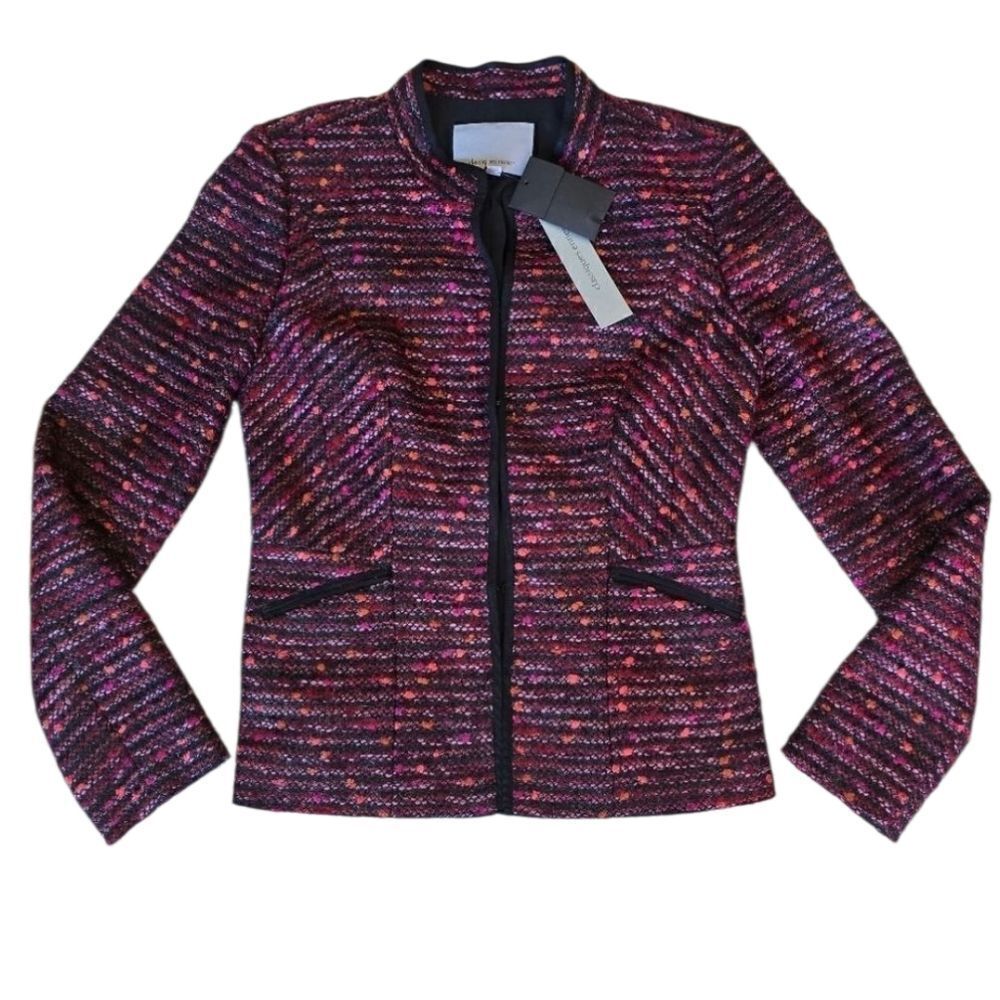 CLASSIQUES ENTIER Women's Blazer Tweed Red Black Size 2 Wool Blend